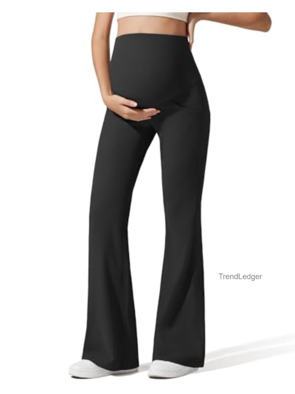 Ribbed Maternity Flare Yoga Pants with Pockets Over The Belly Pregnancy Bell